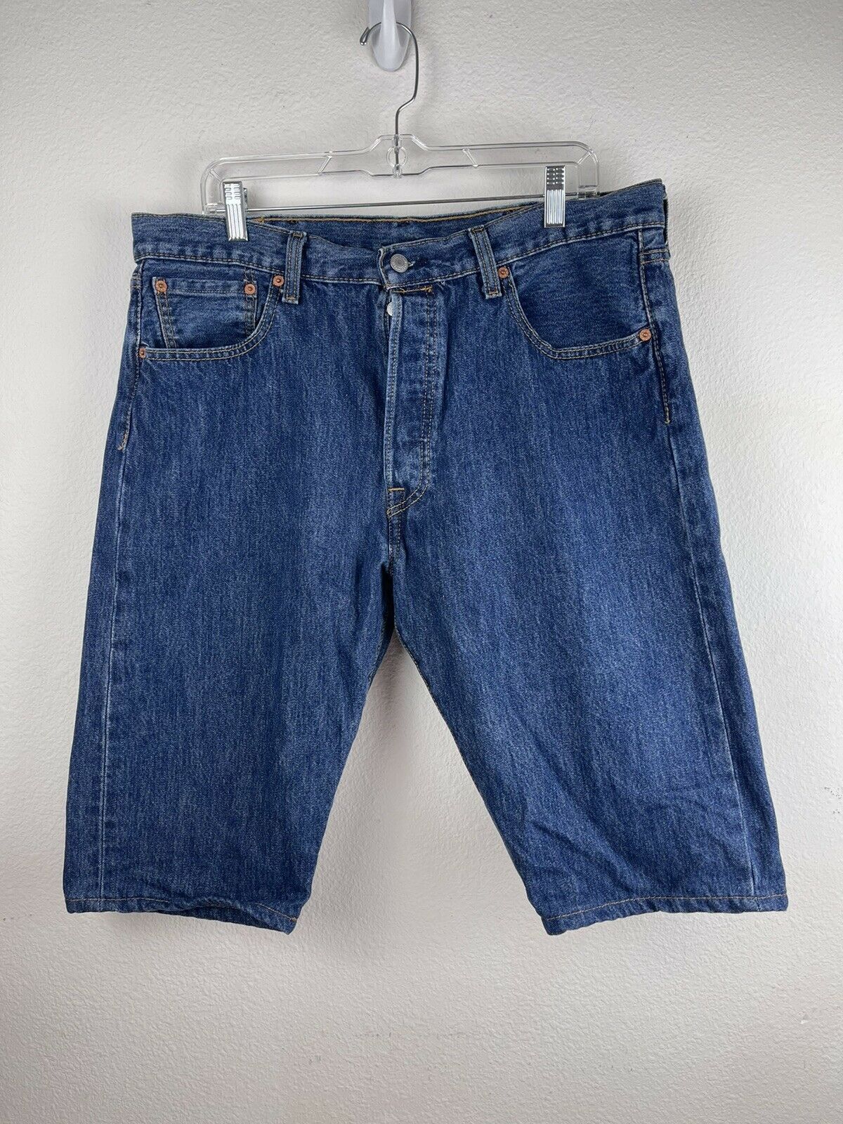 Levis 501 Mens Blue Denim Shorts 38x14 Cotton Button Fly S40196 - Shorts