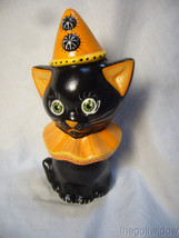 Vaillancourt Folk Art Halloween Black Cat with Hat Signed by Judi image 1