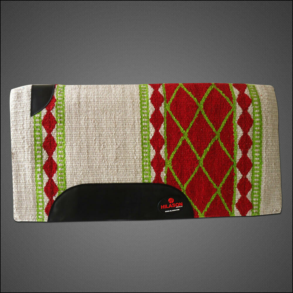 UP148 HILASON WESTERN NEW ZEALAND WOOL HORSE SADDLE BLANKET WHITE RED