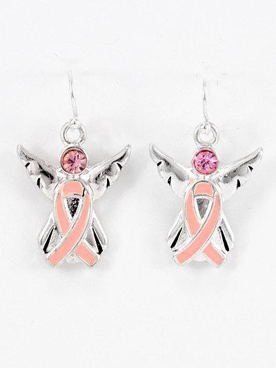 Pink Ribbon Angel Fish Hook Earrings for Breast Cancer Awareness