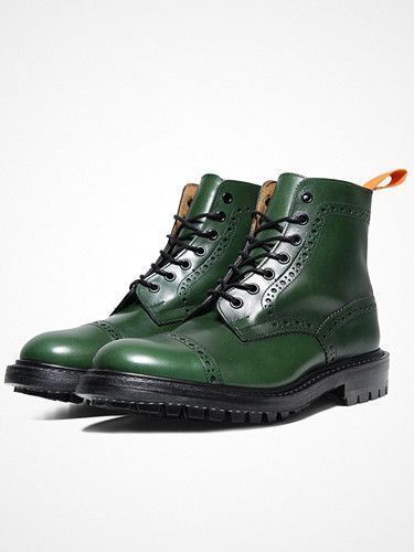 Handmade Men Green Leather Climber Military Style Wing Tip Brogues Toe Boots