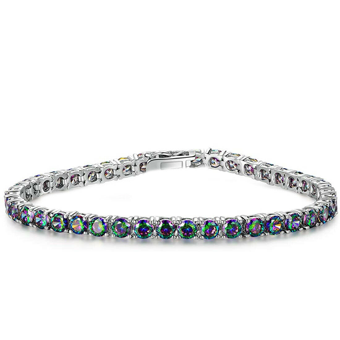 BH-M5Ct Blue White Topaz Tennis Bracelet In White Gold Over 925 Sterling Silver