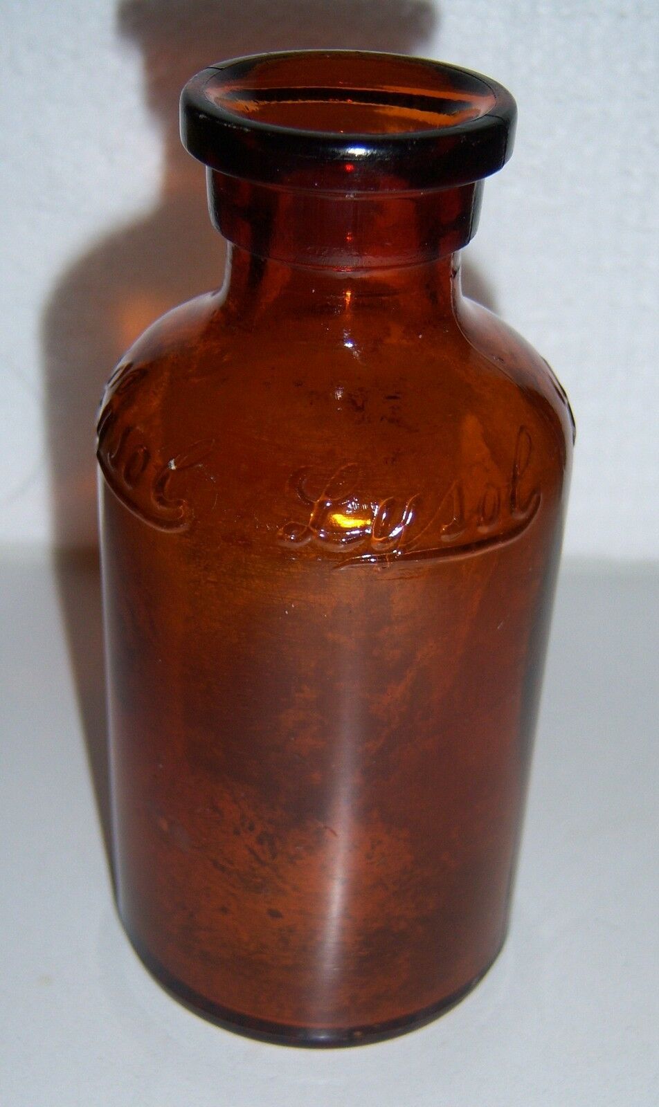 Vintage LYSOL Glass Bottle Container BROWN 4" w Raised Lettering Other