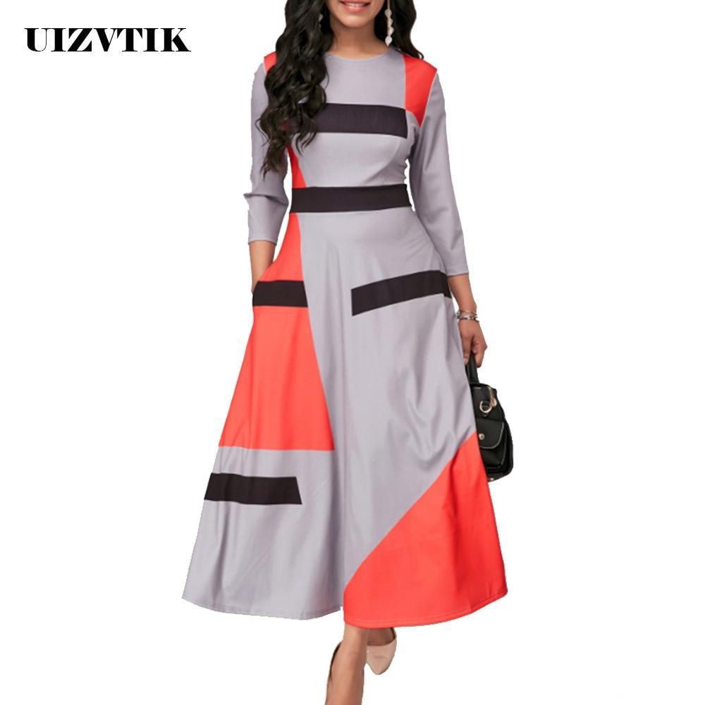 Summer Autumn Dress Women 2019 Casual Plus Size Slim Striped Ball Gown ...