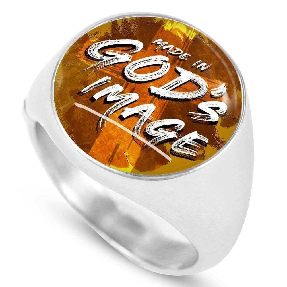 Made in Gods Image Bible Verse Handmade Stainless Steel Circle Signet ...