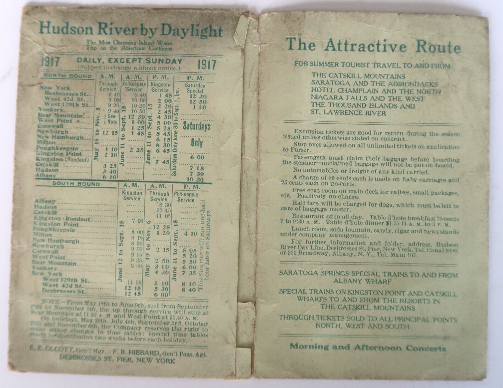 1917 Hudson River Day Line Steamboat Steamship Timetable Maps Railroad