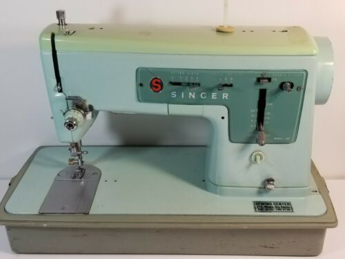 Vintage 1960s Singer Model 337 Sewing Machine Turquoise Blue W Pedal 