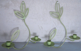 PartyLite Set of 2 Floral Green Sconces Wrought Iron Wall Mount Candle Holders - $14.82