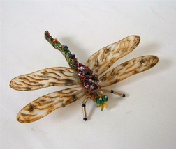 Vintage Beaded Lucite Dragonfly Brooch Pin Signed Betts Multi Color Life... - $29.69