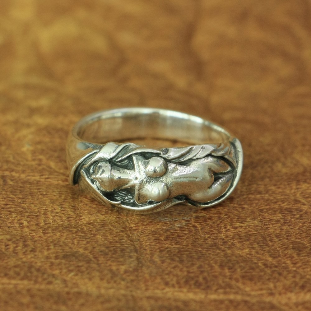 LINSION 925 Sterling Silver Sexy Nude Angel Ring Charms Punk Ring US size 7 ~ 15