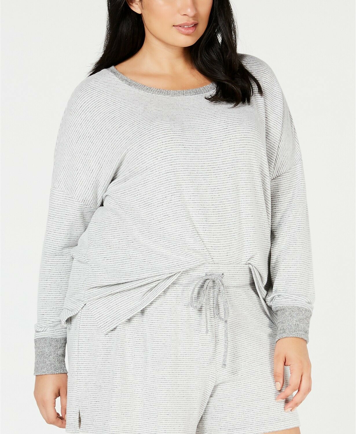 Jenni by Jennifer Moore Plus Size Hacci Ribbed Knit Long Sleeve Pajama Top