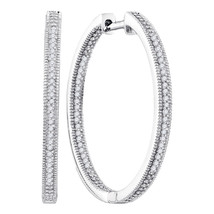 10kt White Gold Womens Round Diamond Inside Outside Hoop Earrings 1/2 Cttw - $660.00