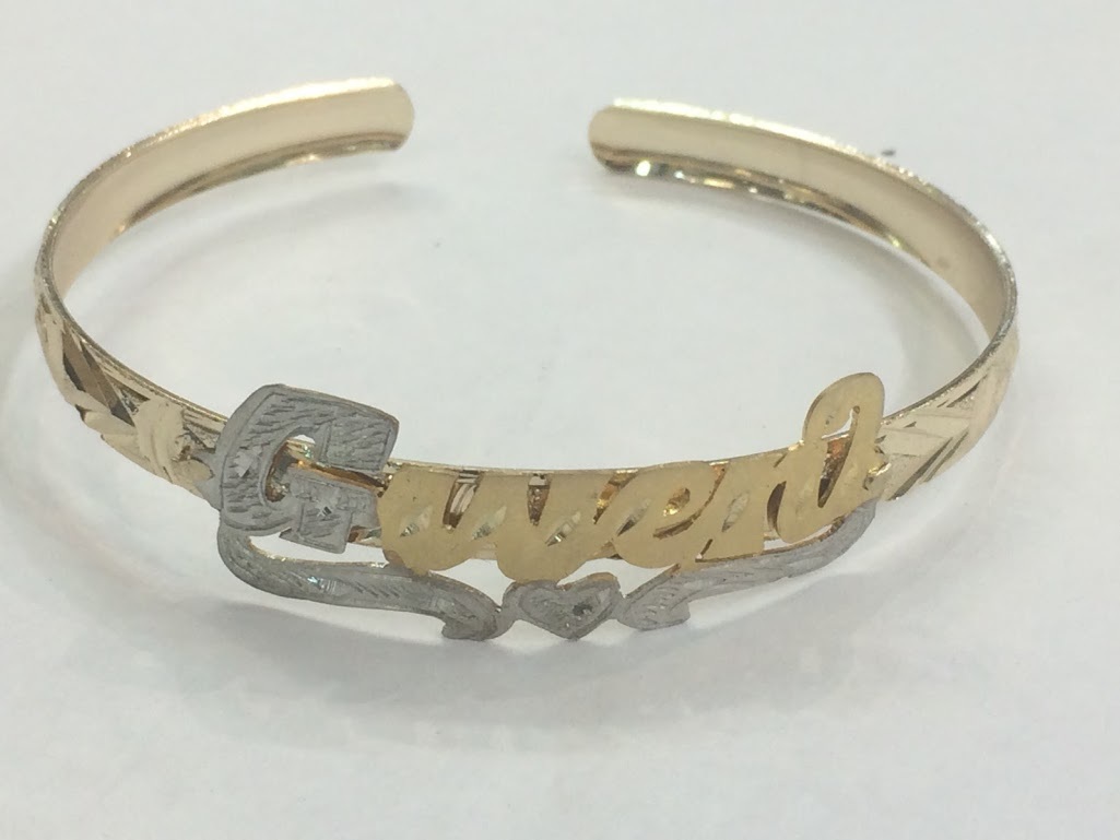 14k gold overlay Personalized Name bangle bracelet adjustable