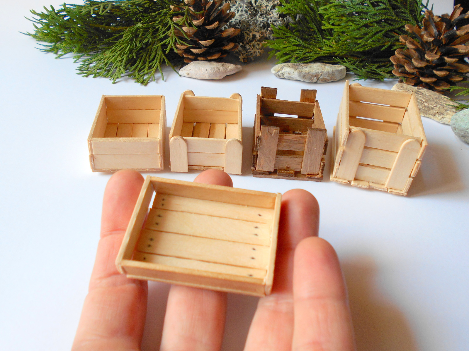 5 Miniature wooden crates set Dollhouse accesories 1/12 scale mini