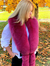 Fox Fur Stole 55' (140cm) Saga Furs Raspberry Pink Fur With Tails as Wristbands image 5