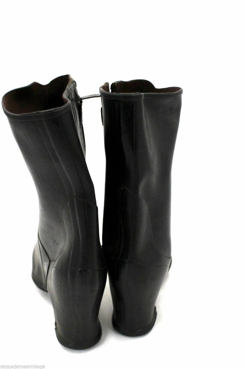 Rubber Boots Vtg 1940s Granny Galoshes Over Shoes Zip Style Sz 6.5