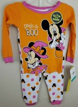 Disney Infant Girls Orange Minnie & Mickey Mouse Glow in the Dark Pajama Set 9M - $9.00