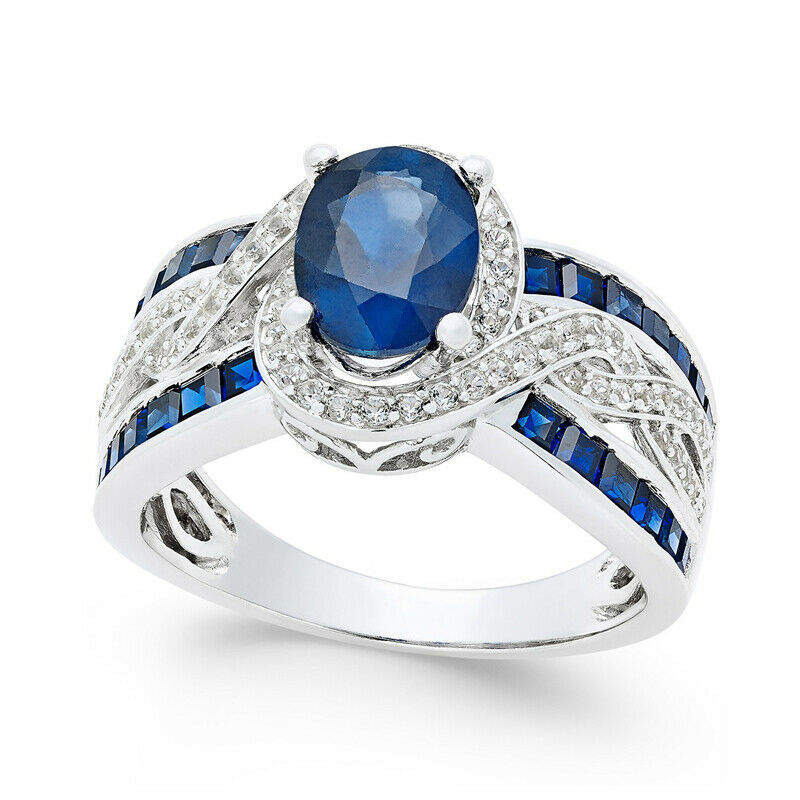Elegant Women 925 Silver Rings Oval Cut Blue Sapphire Wedding Ring Sz 6-10