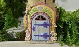 Fairy Door Figurine 12" High With Textural Wood & Floral Detailing Welcome 
