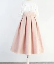 Women Winter Midi Pleated Skirt Outfit Apricot Warm Woolen Pleated Party Skirt  image 7