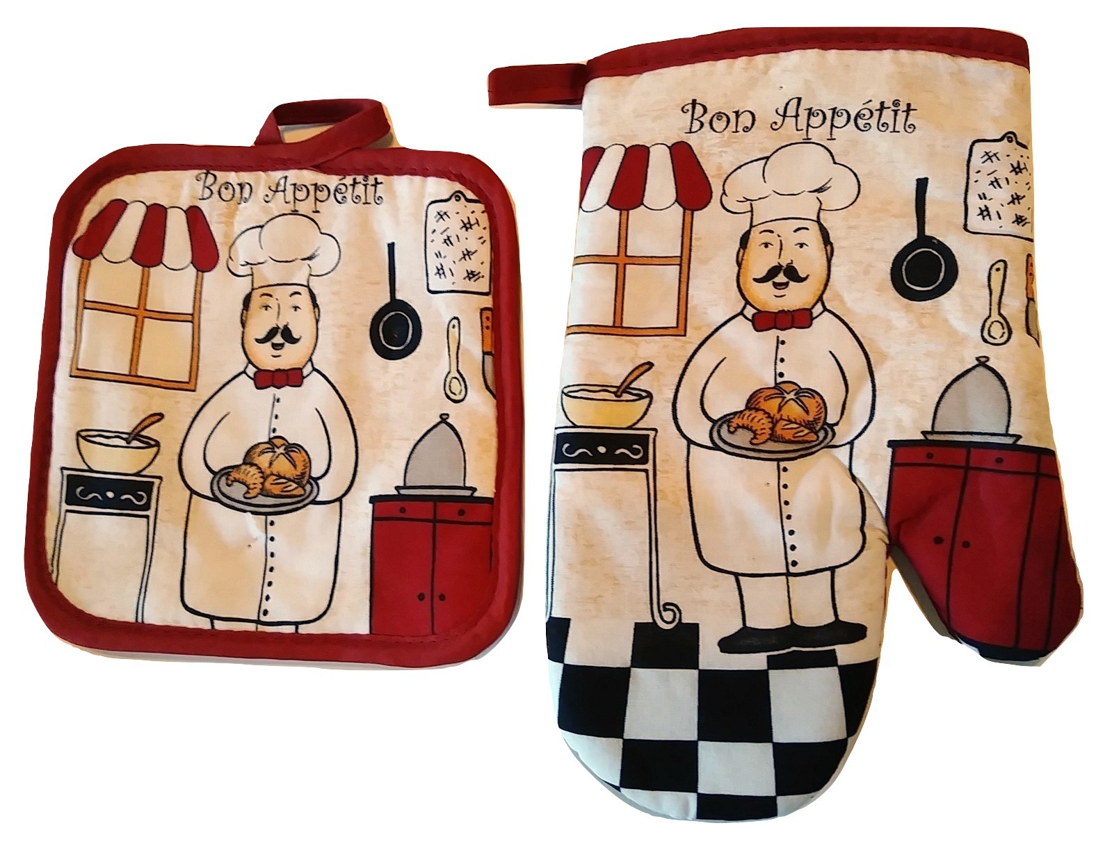 Red Kitchen Decor Bundle Italian Wine and Cheese Oven Mitt and Potholders 3 Piece Set