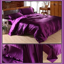 Luxury Purple Mulberry Silk Satin Sheet Duvet and 2 Pillow Cases 4 Pc Sets