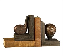 Golf Bookend Set 6.5" High Golden Copper Color Poly Stone Library Books Golfer image 1