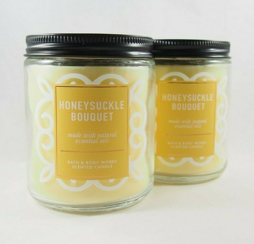 (2) Bath & Body Works Honeysuckle Bouquet Single Wick Scented Candle 7oz New
