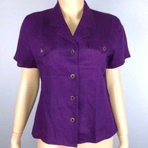 Talbots Purple Linen Button Down Blouse Short Sleeve Shirt 10 - $29.69