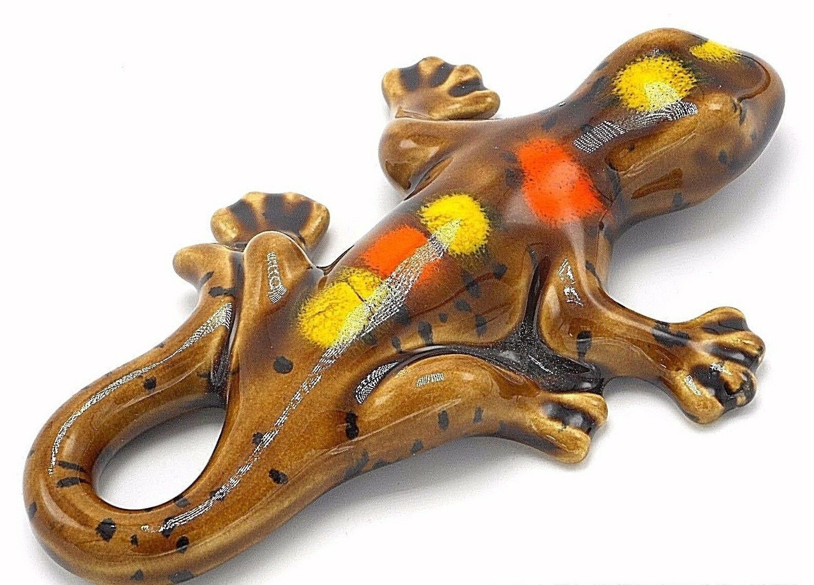 Gecko Lizard Wall Decor Ceramic Hanging Yard Garden Art Plaque 5" Brown