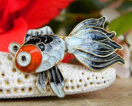 Vintage fish koi fancy tail brooch pin enamel sterling silver vermeil thumb200