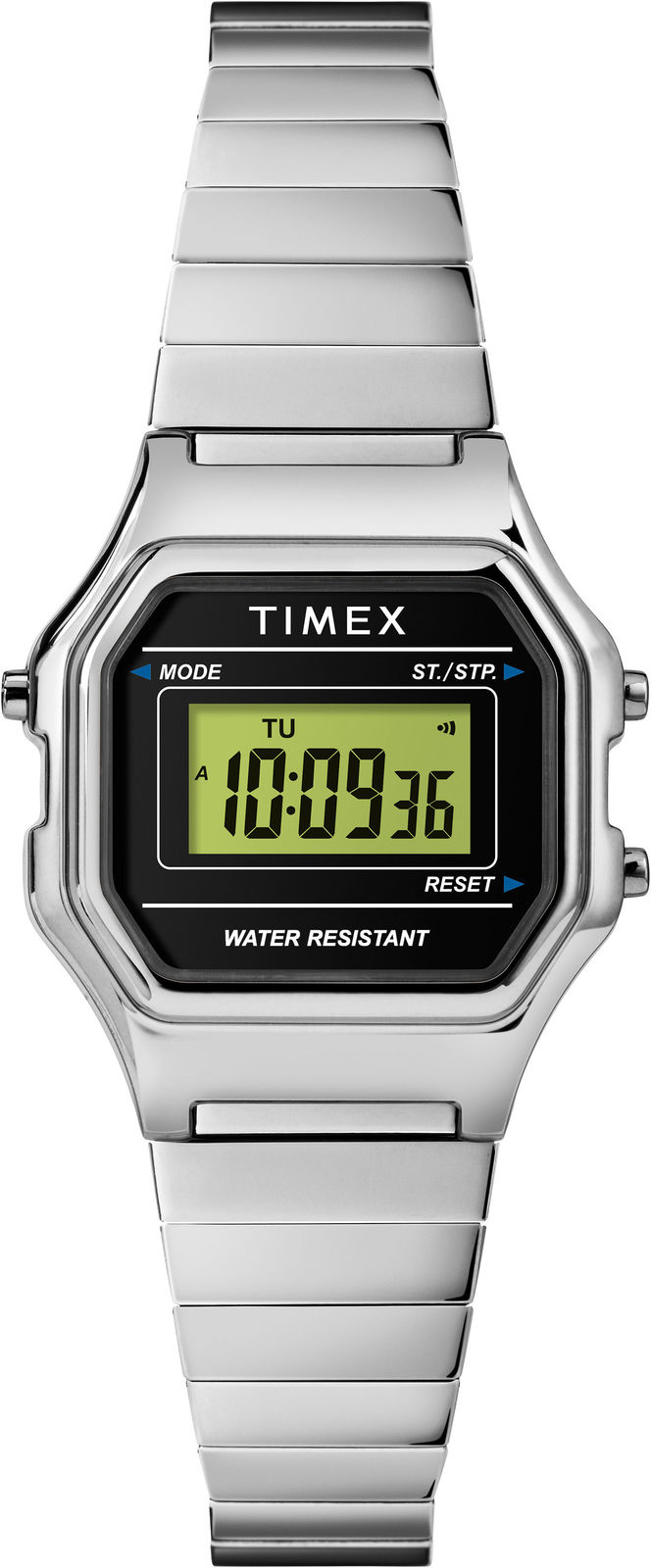Timex Women's TW2T48200 Classic Digital Mini Silver-Tone/Black Stainless Steel E
