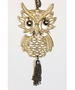 1970s Vintage Gold Tone Wise Owl Pendant Necklace With Chain Tassel Tail - $19.28