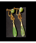 Vintage screw back Jade dangle Earrings - Chinese Good Luck symbol - Vir... - $95.00
