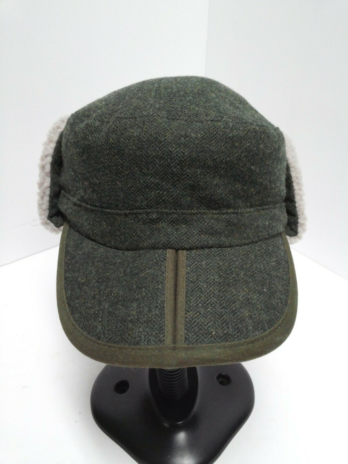 Eddie Bauer Tweed Winter Trapper Cap Hat Flap sides Split bill brim L