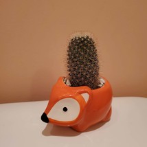 Fox Planter with Cactus, Live Succulent Plant in 5" Orange Ceramic Animal Pot