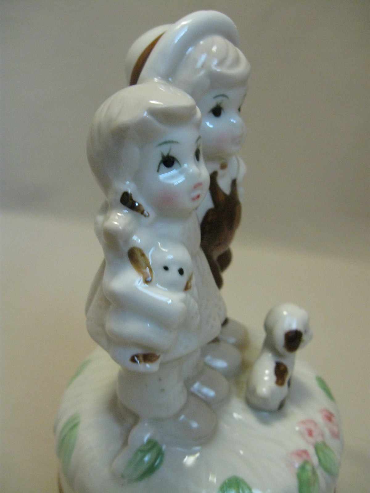 Music Box Wind Up Figurine Little Boy With His Arm Around Girl Dog