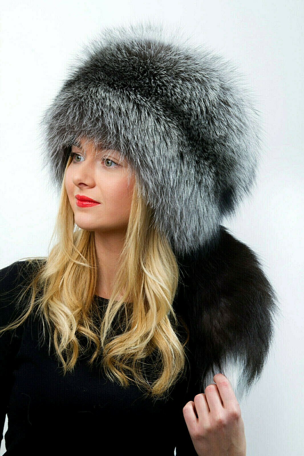 Silver Fox Fur Full Pillbox Hat Saga Furs Natural Colors Fur Detachable ...