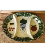 Divided Serving Dish Platter Stoneware Pottery Grapes Apple Cherries Fre... - £21.88 GBP