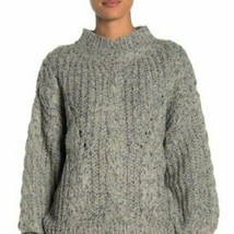 FRNCH Cable Knit Mock Neck Sweater Gray Metallic Blue S/M - $29.69