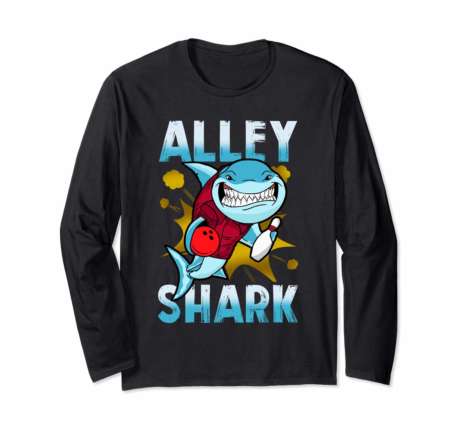Funny Tee Retro Bowling Team Long Sleeve Shirts Alley Shark Bowler
