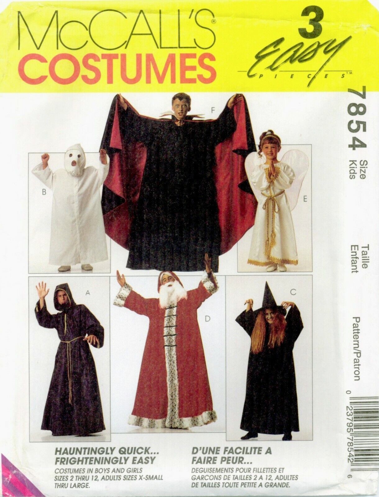 McCalls 7854 Hauntingly Quick Costumes Dracula Ghost Witch Reaper pattern UNCUT