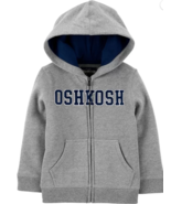 OshKosh B&#39;Gosh Boys&#39; Full Zip Logo Hoodie,Grey,6 - $20.99