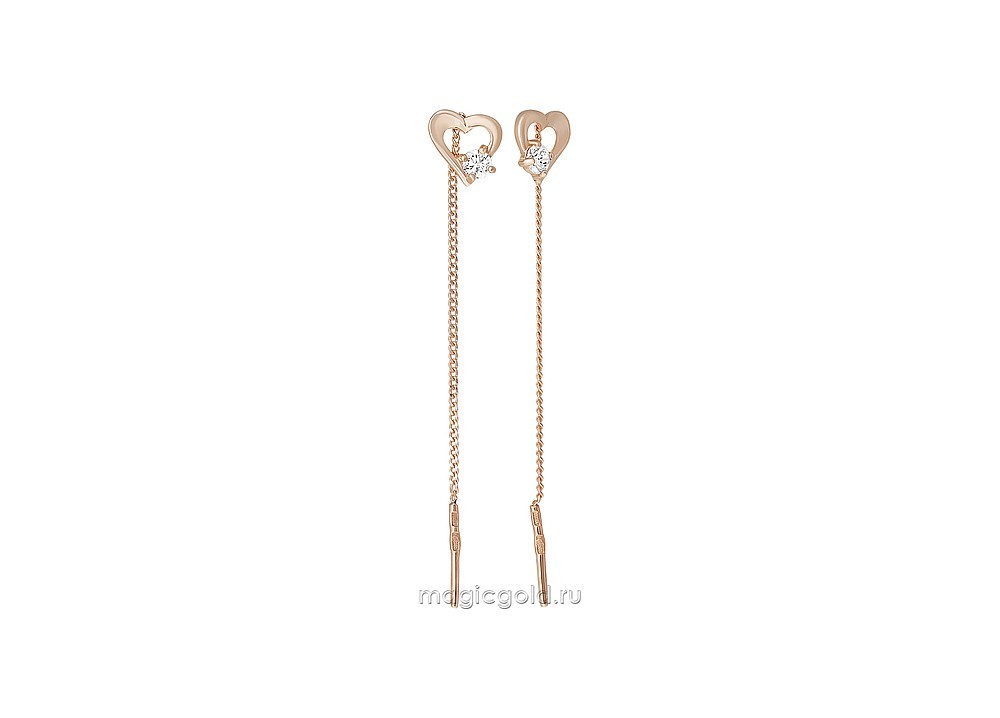 Primary image for  .4 carat CZ Threader Heart Earrings in 14kt 585 Rose Gold