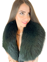 Fox Fur Stole 47' (120cm) Saga Furs Big Fur Scarf Dark Green Fur Collar image 4
