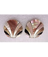 Earrings, Shell MOP Enamel Cloisonne Style Pierced  Vintage, EUC - $26.99