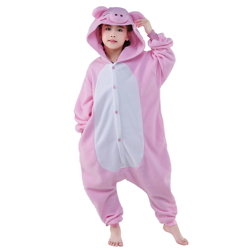 Kid's Kigurumi Pajamas Piggy / Pig Onesie Pajamas Polar Fleece Pink ...