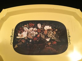 Vintage 70s yellow acrylic serving tray with floral art overlay image 2
