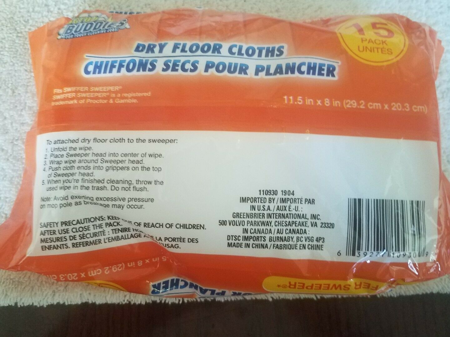 Scrub Buddies Dry Floor Cloths 15 Pack upc 639277109309 Other TV