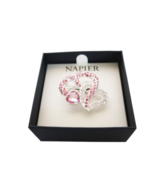 Napier NOS silver tone pink &amp; white rhinestone intertwined hearts brooch... - $24.99